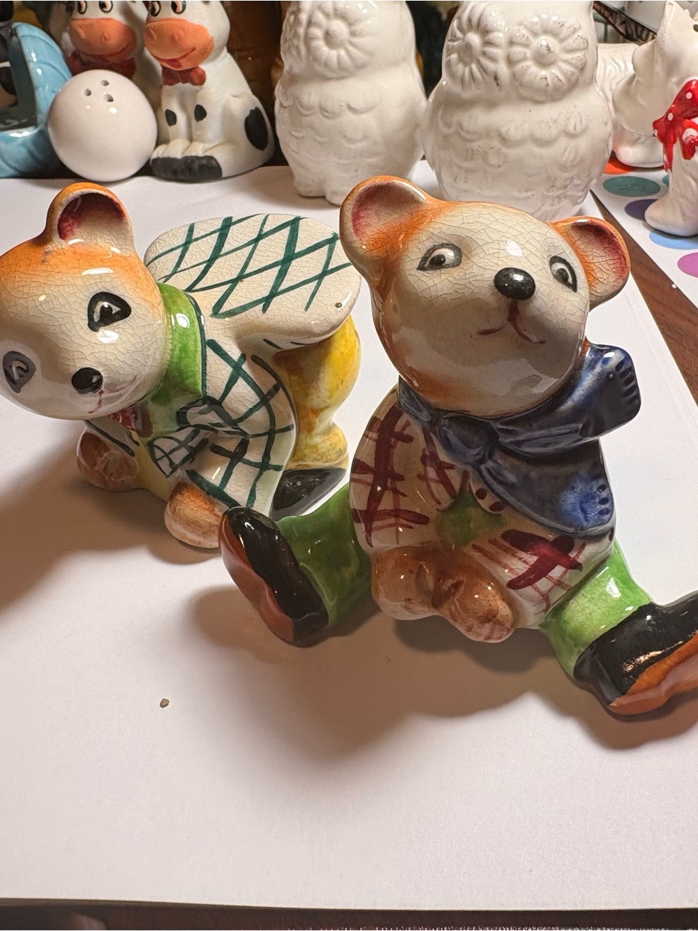 Hand-Painted Ceramic Bear Vase Pair in Multicolor